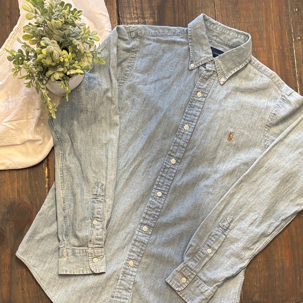 Ralph Lauren Light Blue Denim Button-Down Shirt with Embroidered Pony